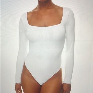 Babaton White Fitted Long Sleeve Bodysuit